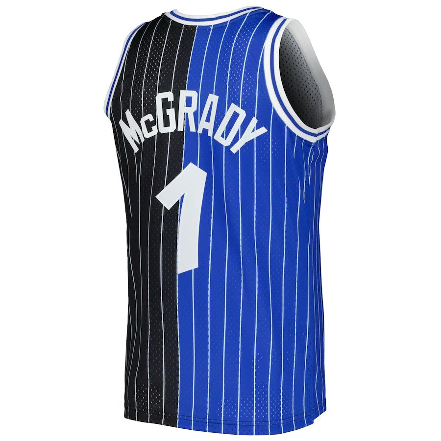 O.Magic #1 Tracy McGrady Mitchell & Ness Hardwood Classics 2003-04 Split Swingman Jersey BlueBlack Stitched American Basketball Jersey - Main View