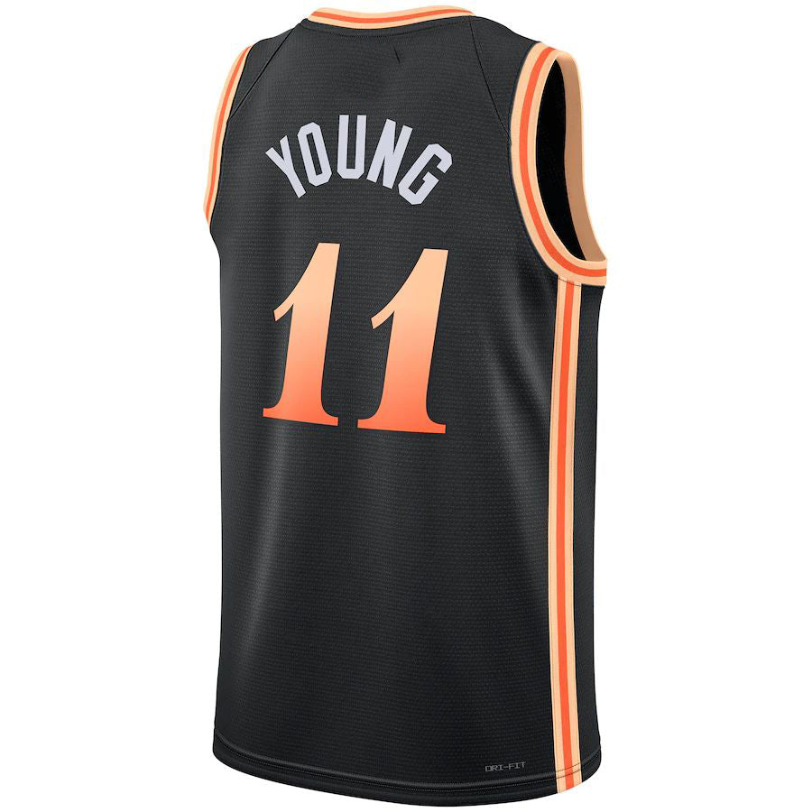 A.Hawks #11 Trae Young Unisex 2022-23 Swingman Jersey City Edition Black Stitched American Basketball Jersey - Main View