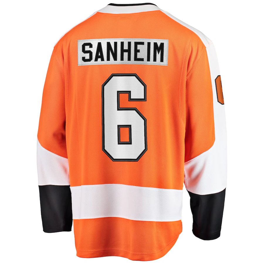 P.Flyers #6 Travis Sanheim Fanatics Branded Home Breakaway Jersey Orange Stitched American Hockey Jerseys - Main View