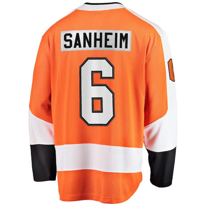 P.Flyers #6 Travis Sanheim Fanatics Branded Home Breakaway Jersey Orange Stitched American Hockey Jerseys - Main View