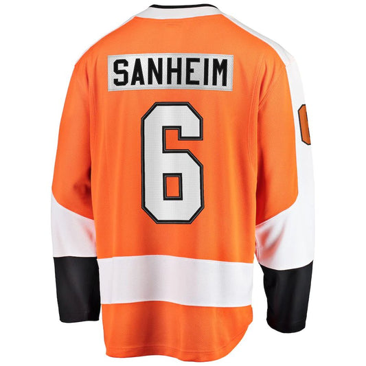 P.Flyers #6 Travis Sanheim Fanatics Branded Home Breakaway Jersey Orange Stitched American Hockey Jerseys - Main View