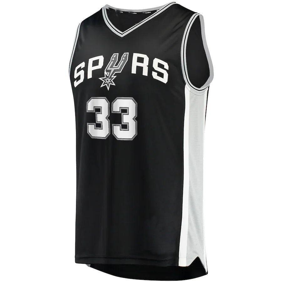 S.Antonio Spurs #33 Tre Jones Fanatics Branded 2021-22 Fast Break Replica Jersey  Icon Edition Black Stitched American Basketball Jersey - Main View