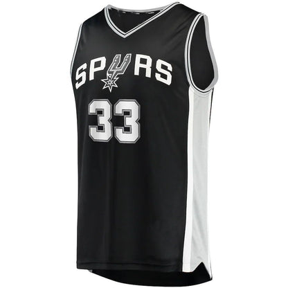 S.Antonio Spurs #33 Tre Jones Fanatics Branded 2021-22 Fast Break Replica Jersey  Icon Edition Black Stitched American Basketball Jersey - Main View