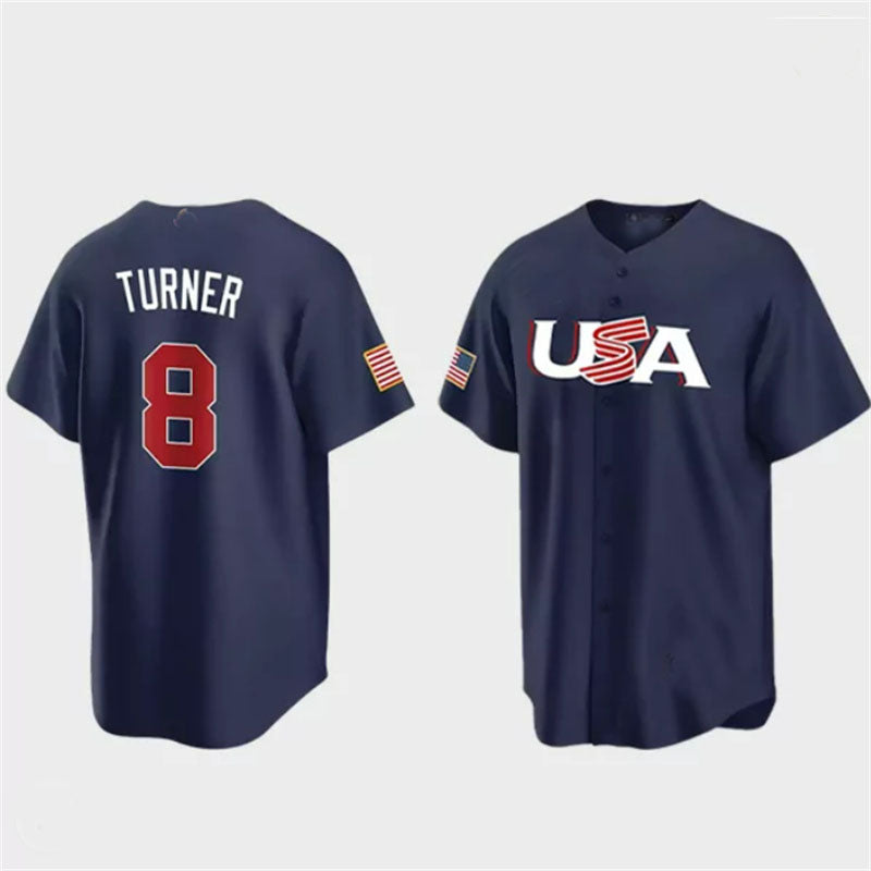 #8 Trea Turner USA Baseball 2023 World Baseball Classic Jersey ¨C Navy Stitches Baseball Jerseys - Main View