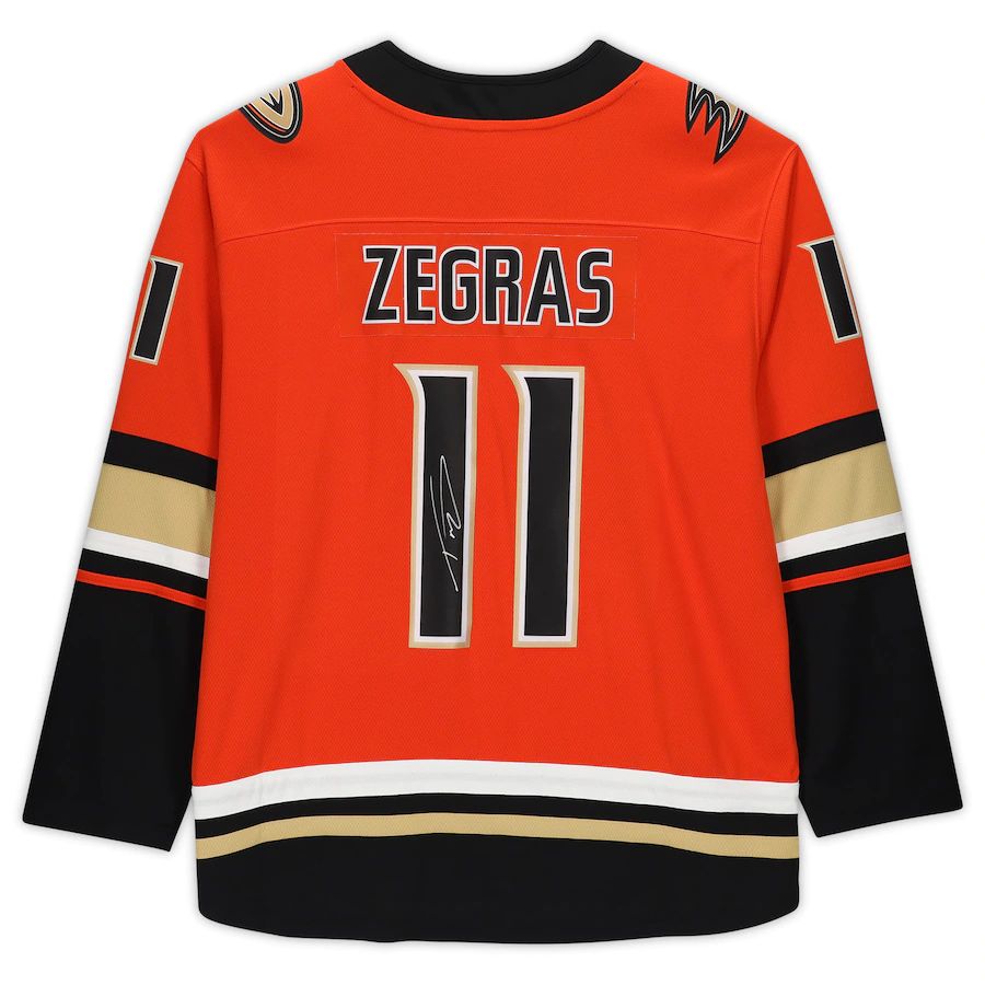 A.Ducks #11 Trevor Zegras Fanatics Authentic Autographed  Authentic Jersey  Orange Stitched American Hockey Jerseys - Main View