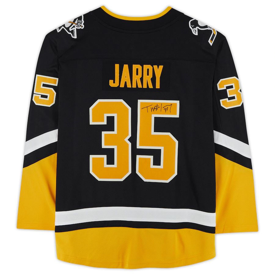 P.Penguins #35 Tristan Jarry Fanatics Authentic Autographed Alternate Breakaway Jersey Black Stitched American Hockey Jerseys - Main View