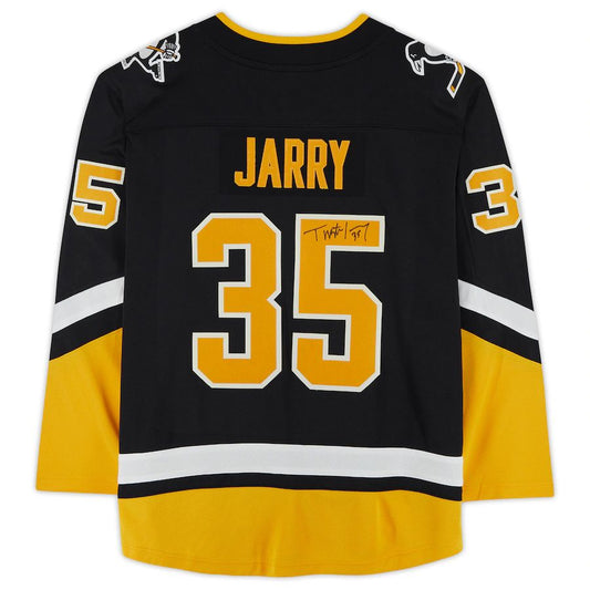 P.Penguins #35 Tristan Jarry Fanatics Authentic Autographed Alternate Breakaway Jersey Black Stitched American Hockey Jerseys - Main View