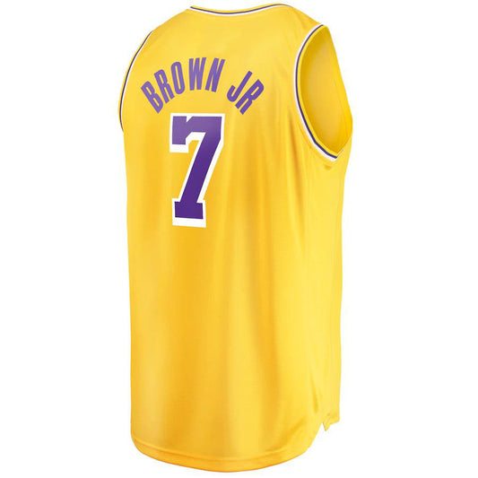 LA.Lakers #7 Troy Brown Jr. Fanatics Branded Fast Break Replica Jersey Icon Edition Gold Stitched American Basketball Jersey - Main View