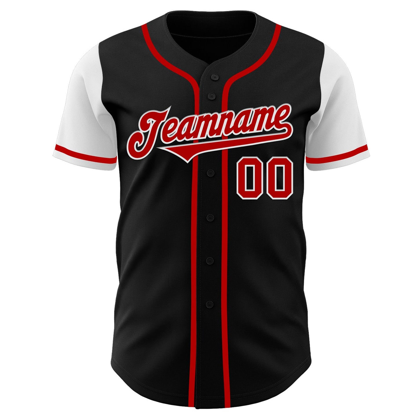 Custom Black Red-White Authentic Two Tone Baseball Jersey view 2
