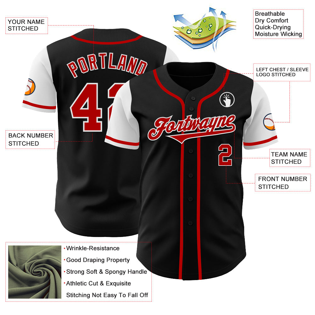 Custom Black Red-White Authentic Two Tone Baseball Jersey view 3