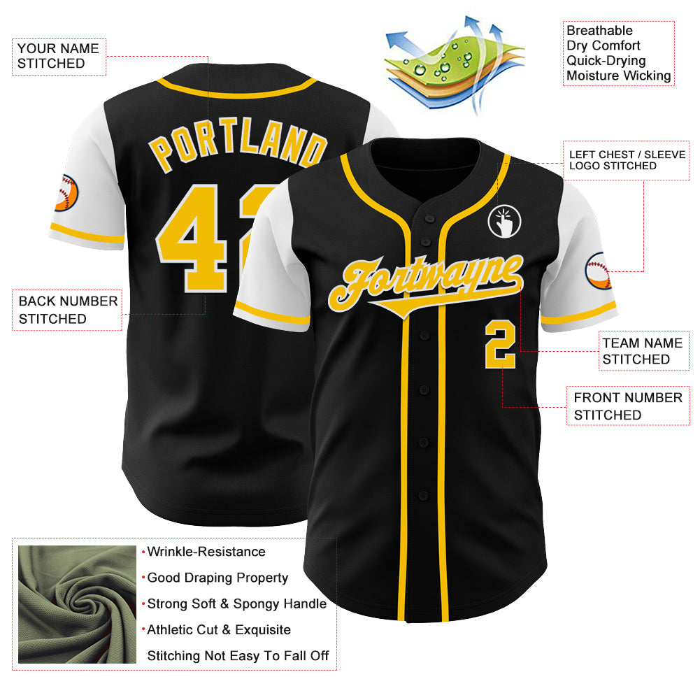 Custom Black Gold-White Authentic Two Tone Baseball Jersey view 3