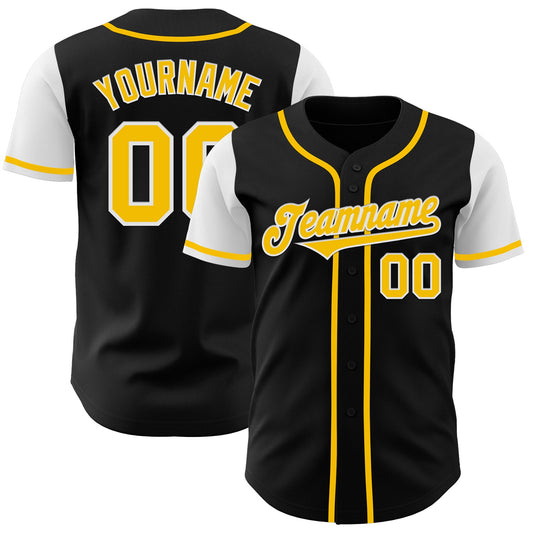Custom Black Gold-White Authentic Two Tone Baseball Jersey - Main View