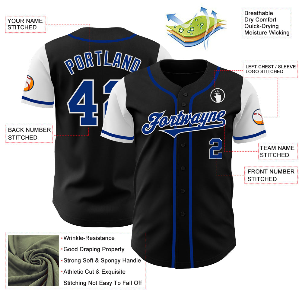 Custom Black Royal-White Authentic Two Tone Baseball Jersey view 3