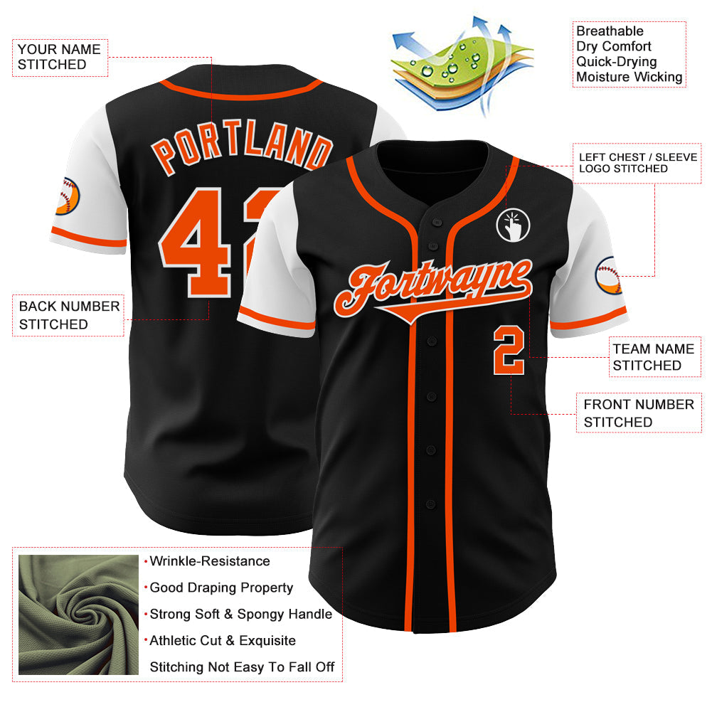 Custom Black Orange-White Authentic Two Tone Baseball Jersey view 3
