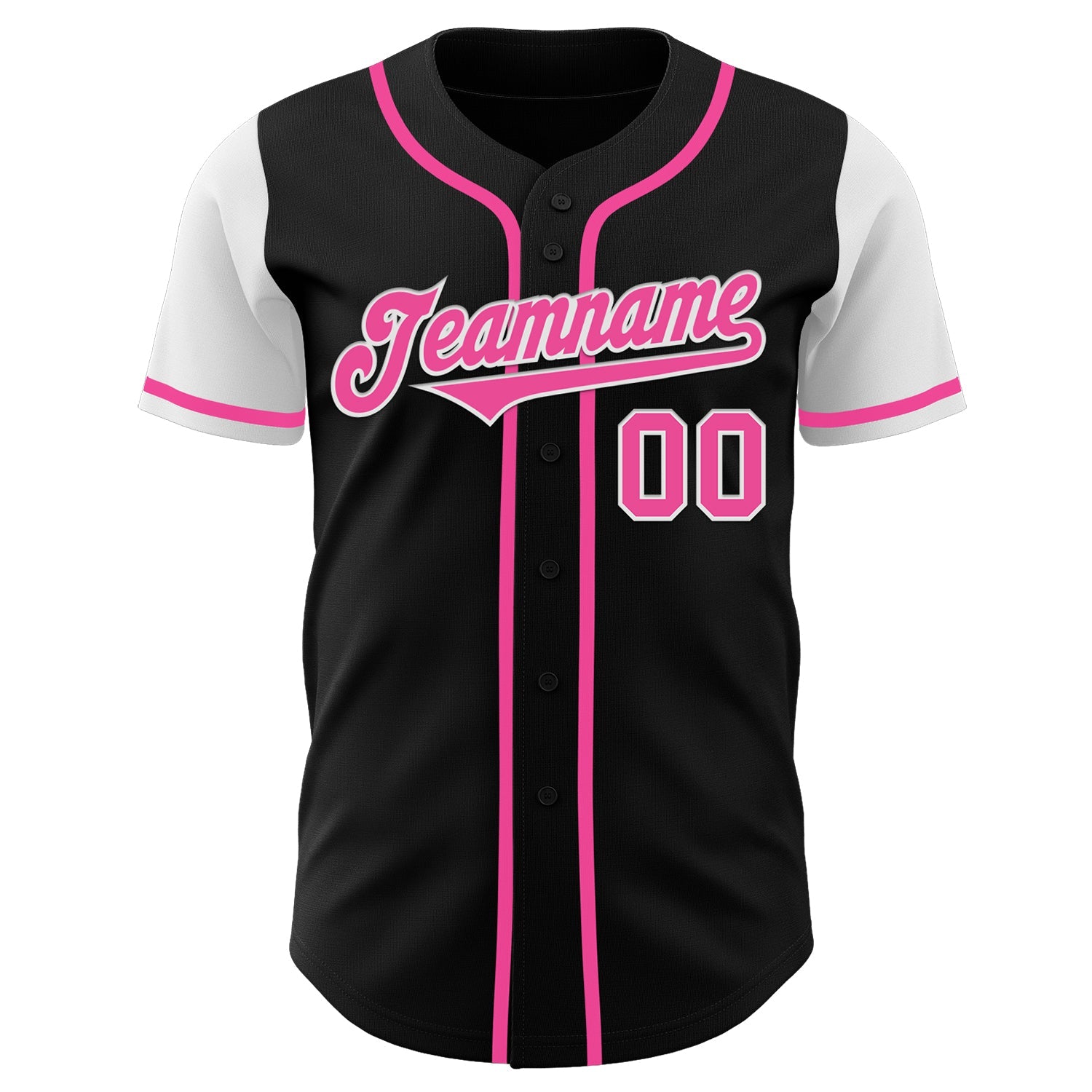 Custom Black Pink-White Authentic Two Tone Baseball Jersey view 2