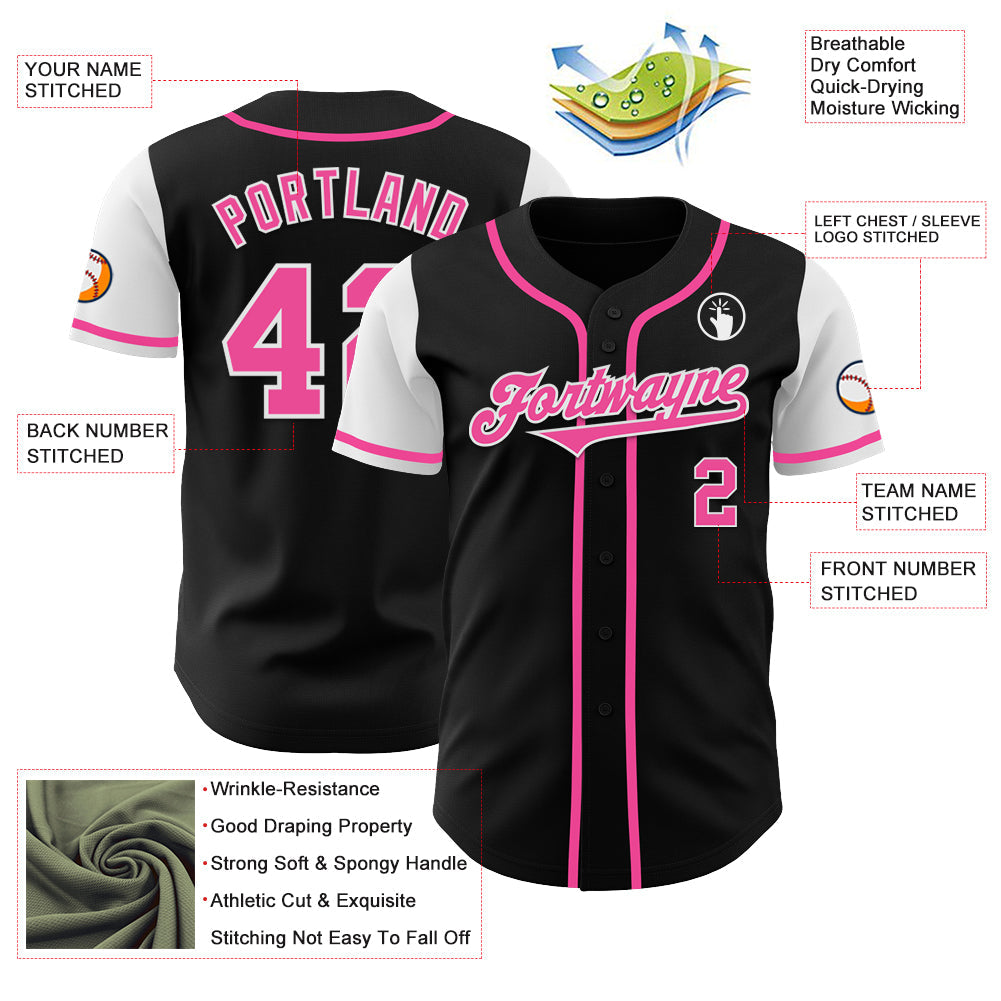 Custom Black Pink-White Authentic Two Tone Baseball Jersey view 3