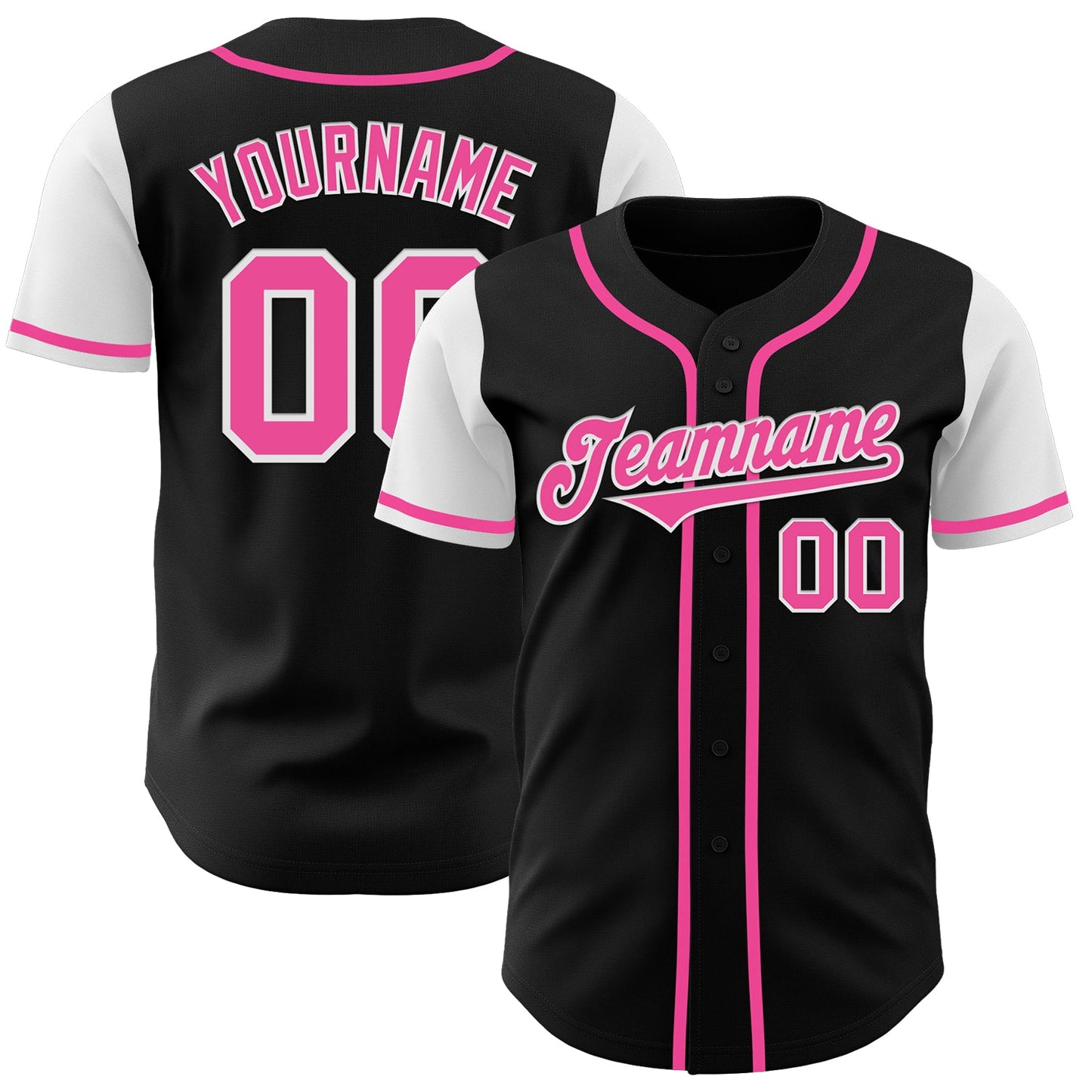 Custom Black Pink-White Authentic Two Tone Baseball Jersey - Main View
