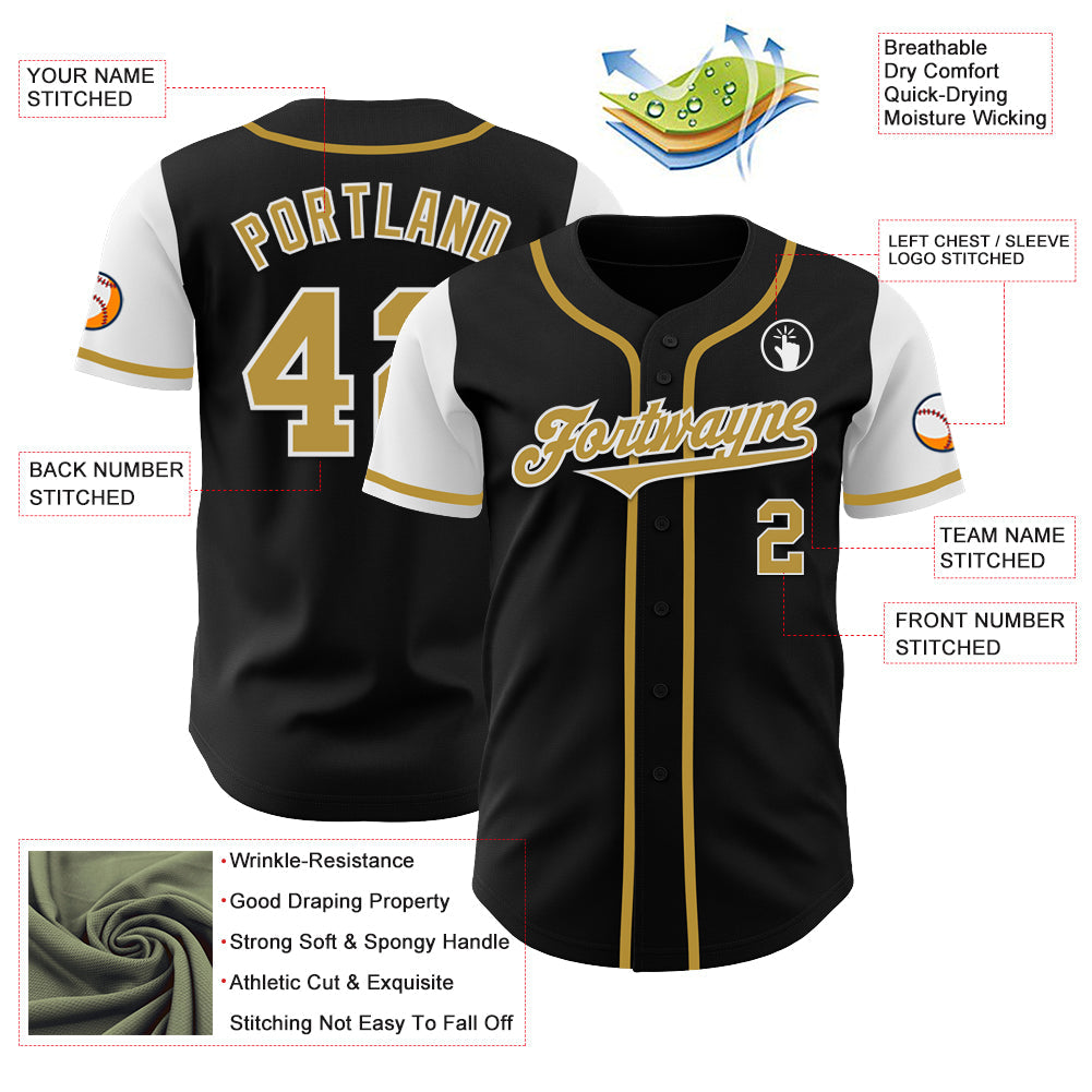Custom Black Old Gold-White Authentic Two Tone Baseball Jersey view 3