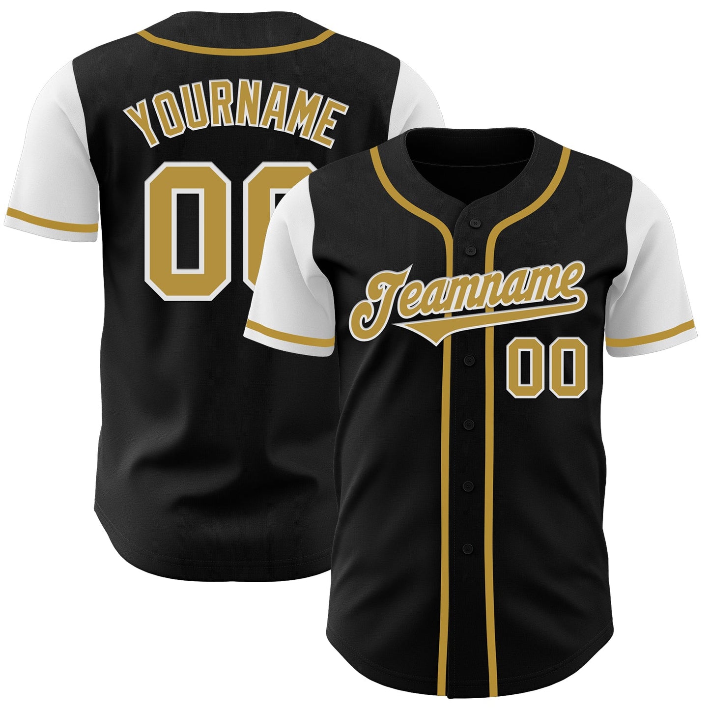 Custom Black Old Gold-White Authentic Two Tone Baseball Jersey - Main View