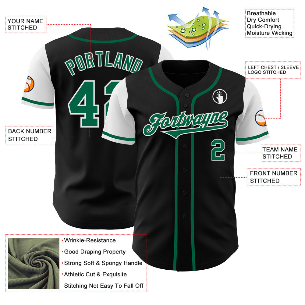 Custom Black Kelly Green-White Authentic Two Tone Baseball Jersey view 3