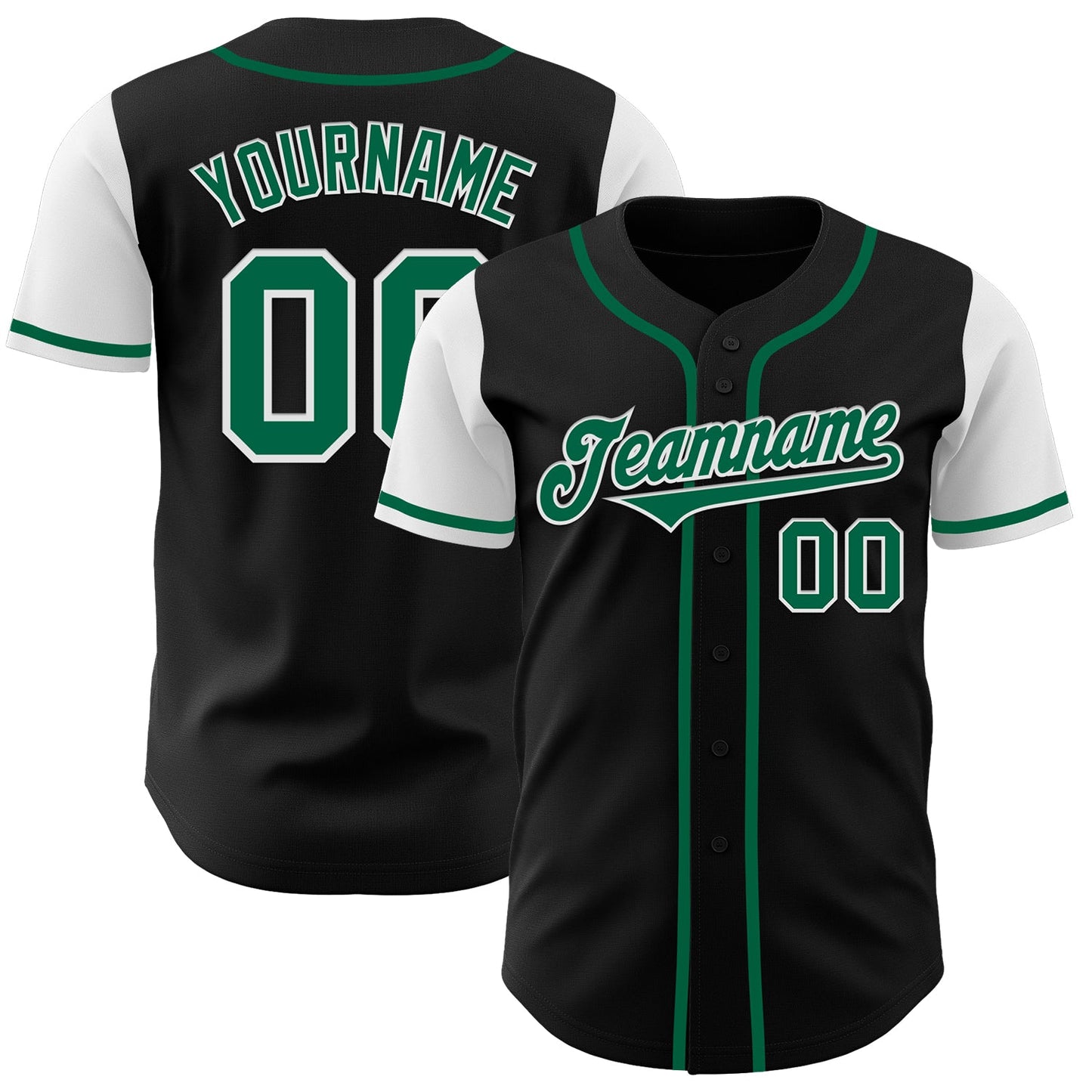 Custom Black Kelly Green-White Authentic Two Tone Baseball Jersey - Main View