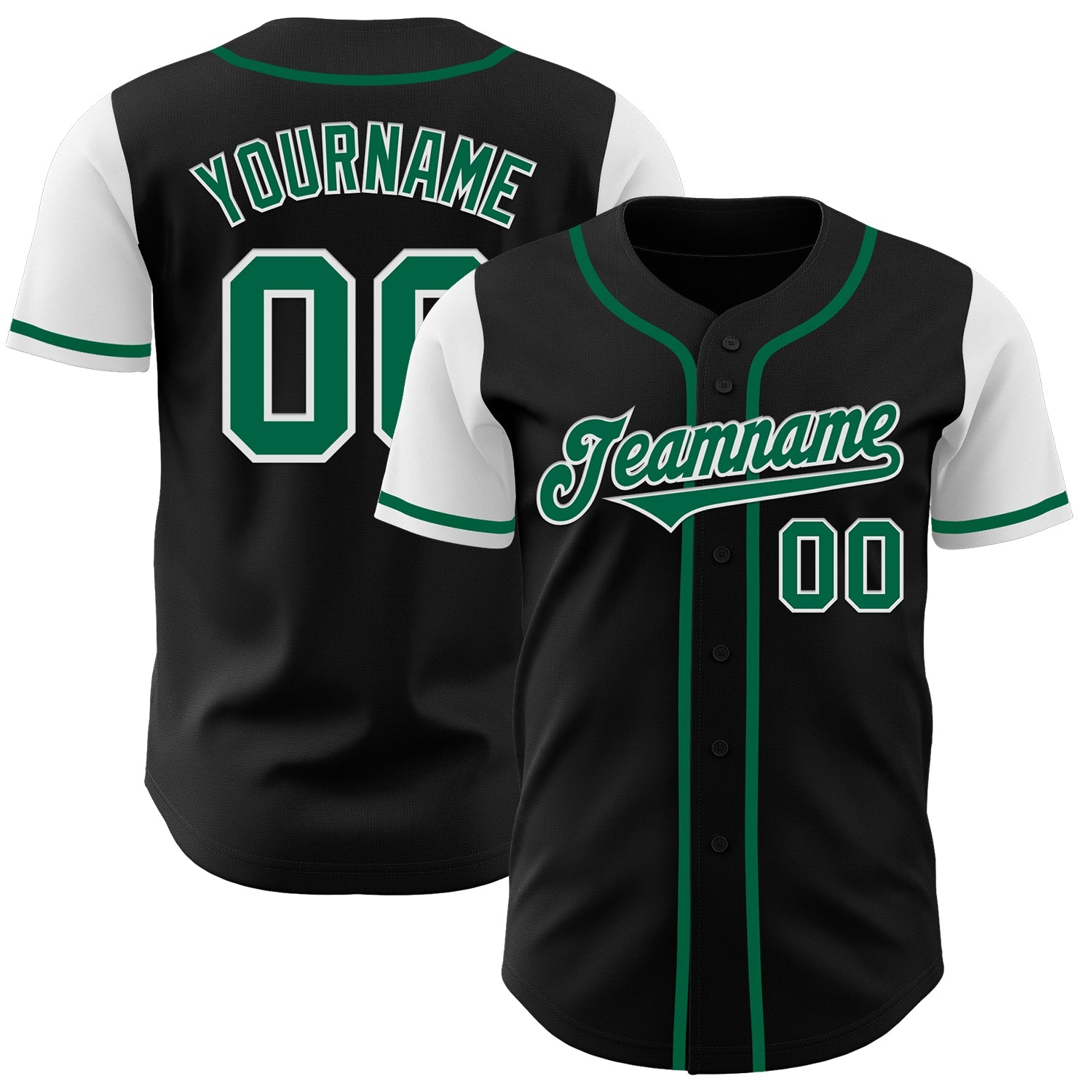 Custom Black Kelly Green-White Authentic Two Tone Baseball Jersey - Main View