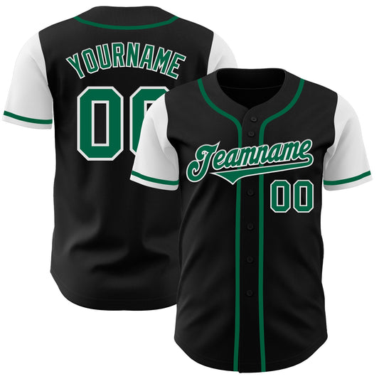 Custom Black Kelly Green-White Authentic Two Tone Baseball Jersey - Main View