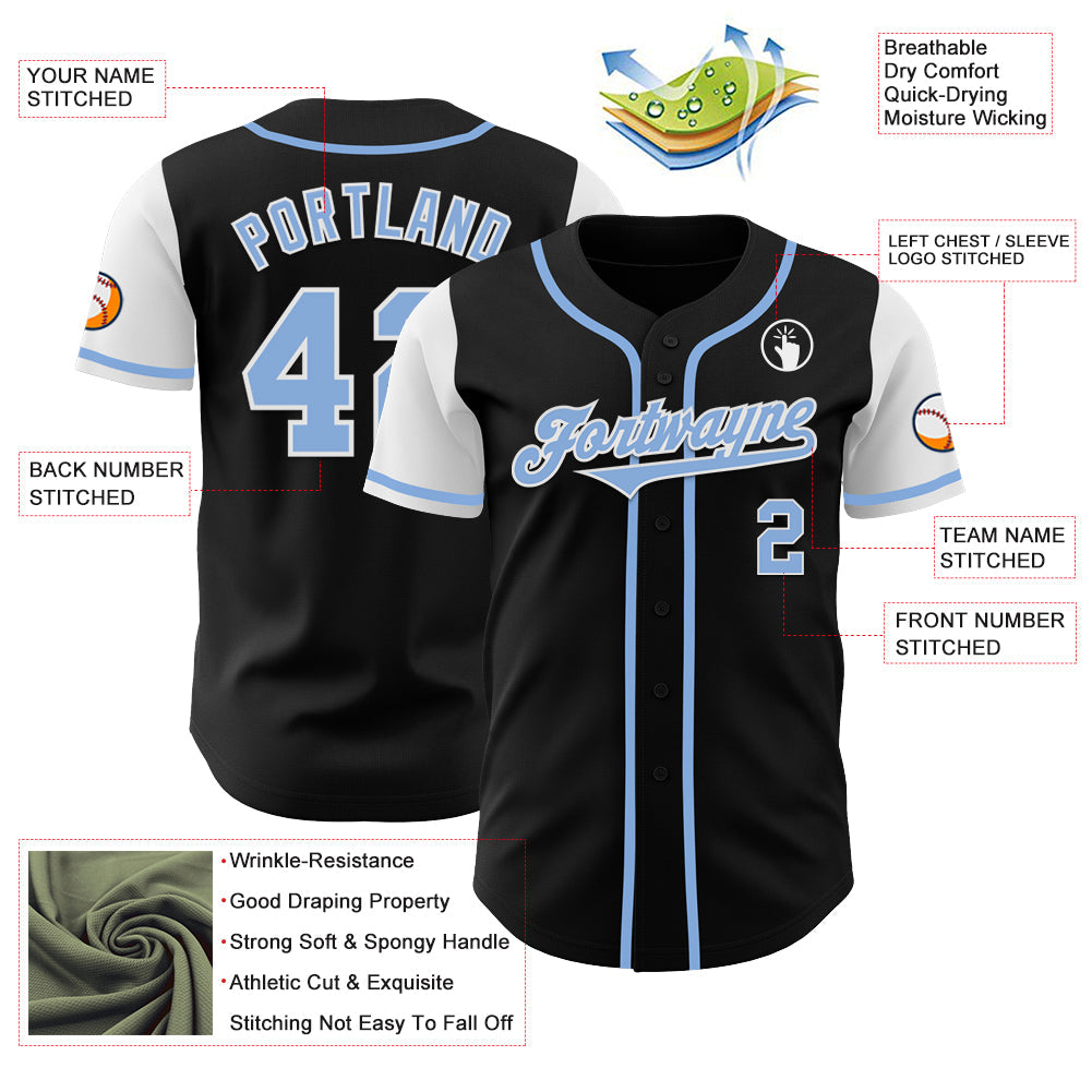 Custom Black Light Blue-White Authentic Two Tone Baseball Jersey view 3