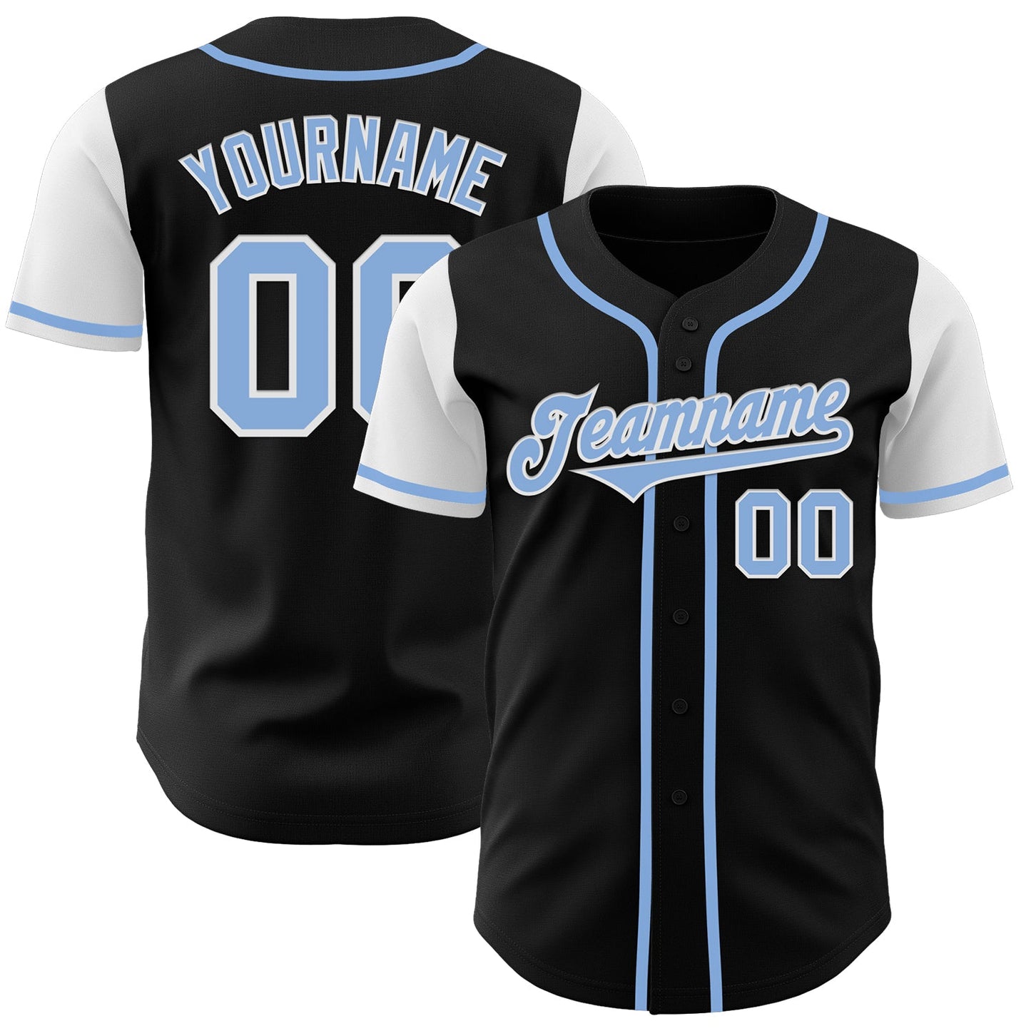 Custom Black Light Blue-White Authentic Two Tone Baseball Jersey - Main View