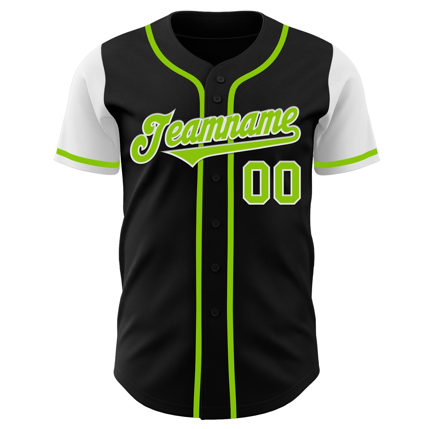 Custom Black Neon Green-White Authentic Two Tone Baseball Jersey view 2
