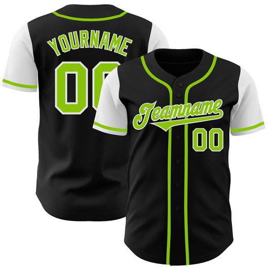 Custom Black Neon Green-White Authentic Two Tone Baseball Jersey - Main View
