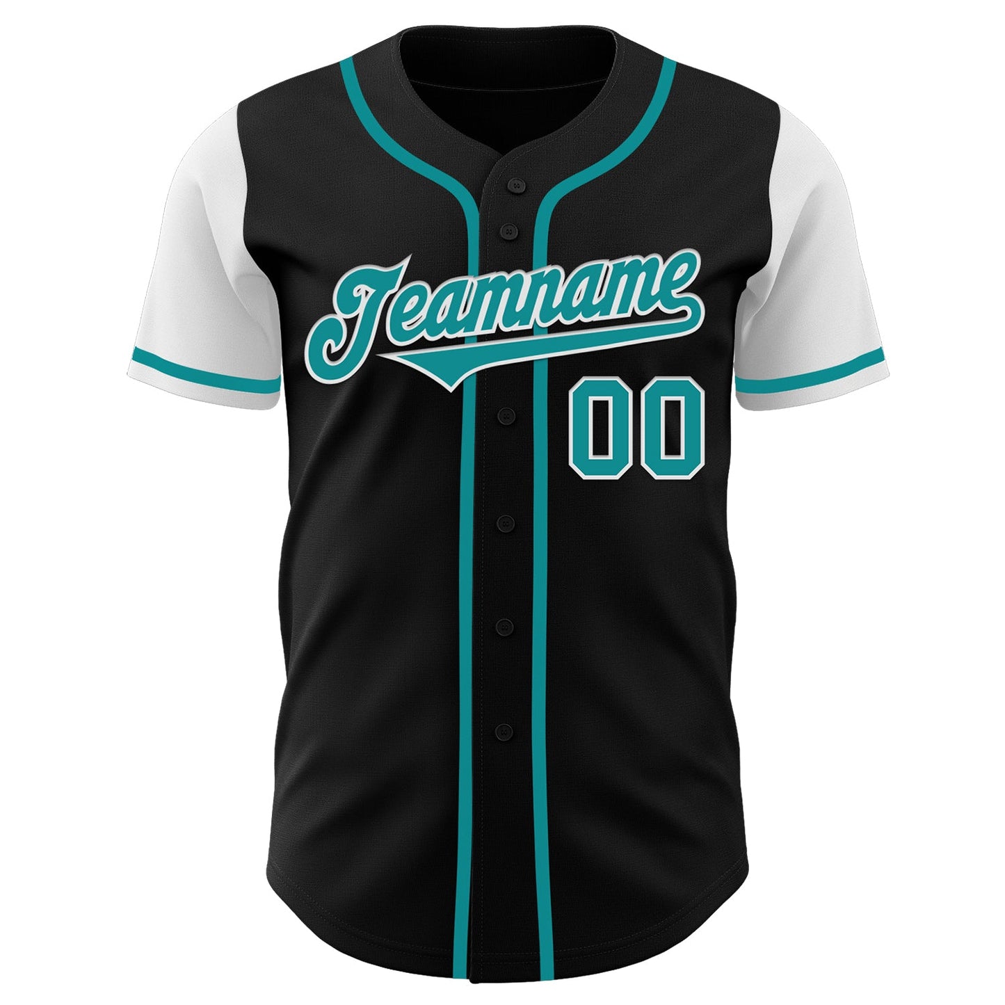Custom Black Teal-White Authentic Two Tone Baseball Jersey view 2