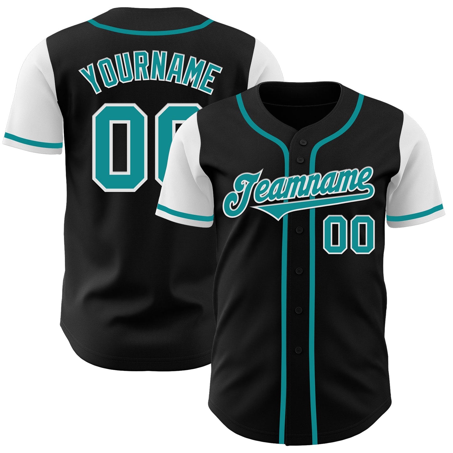 Custom Black Teal-White Authentic Two Tone Baseball Jersey - Main View