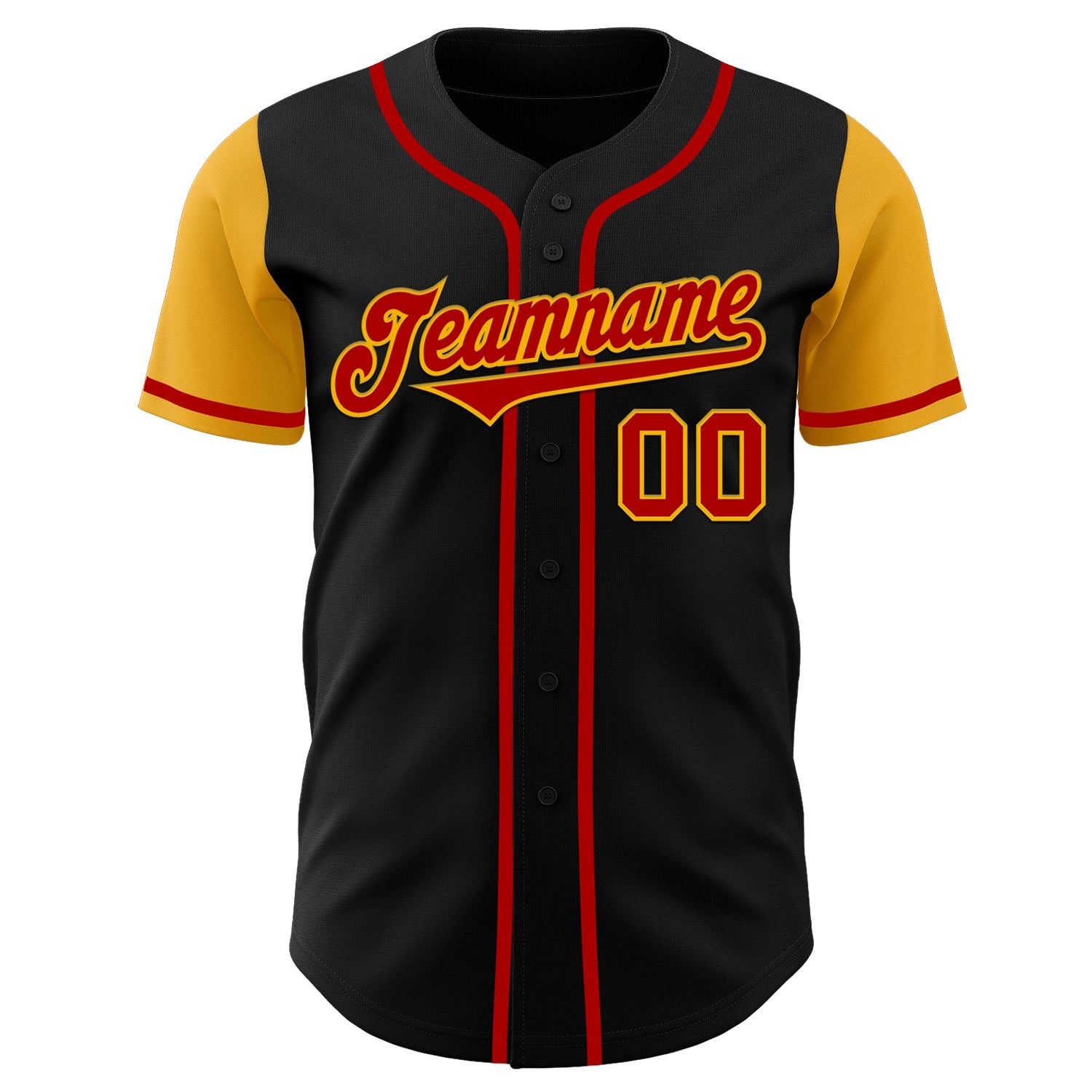 Custom Black Red-Gold Authentic Two Tone Baseball Jersey view 2