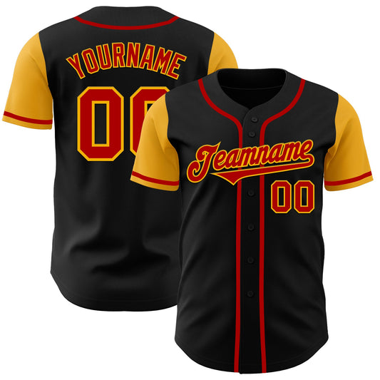 Custom Black Red-Gold Authentic Two Tone Baseball Jersey - Main View