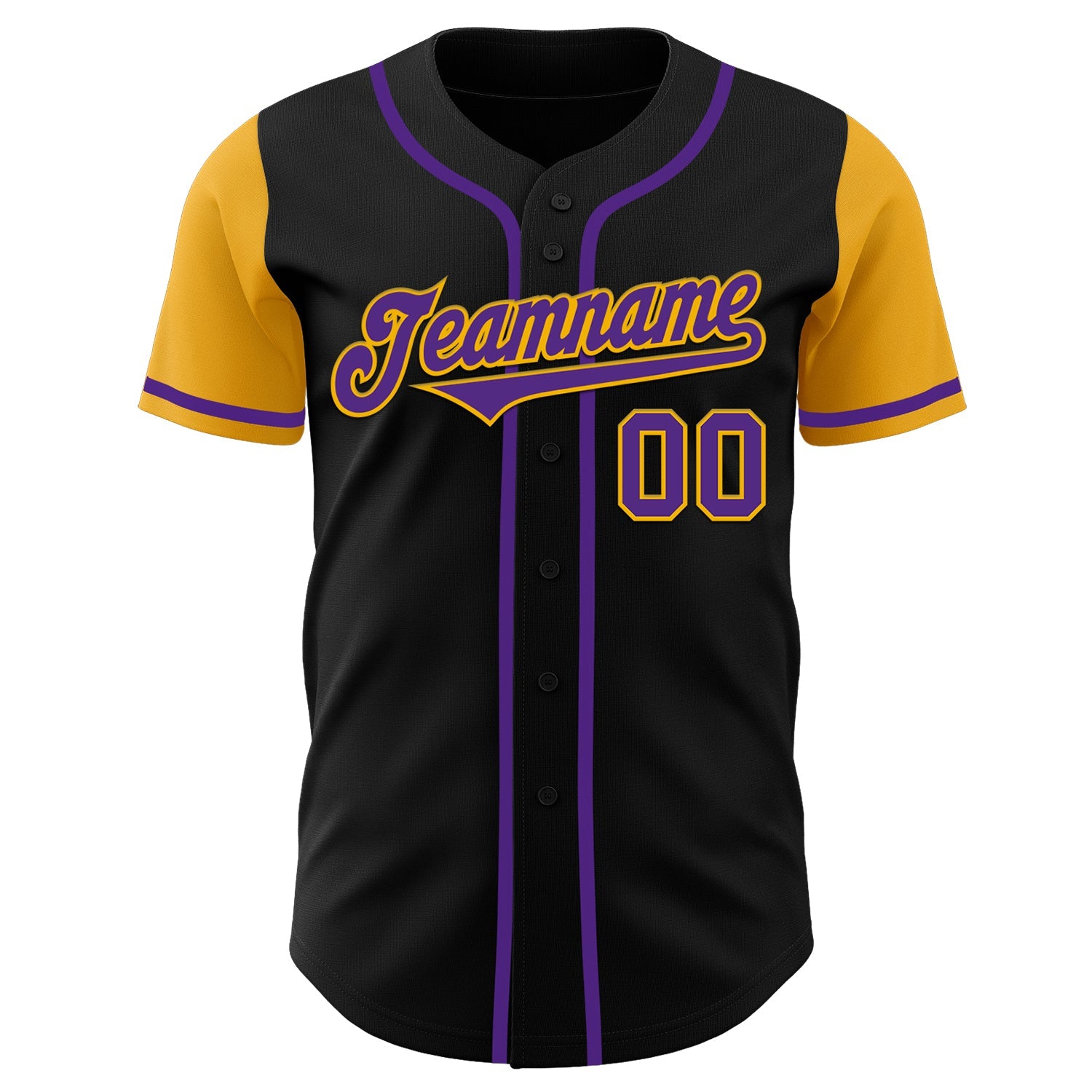 Custom Black Purple-Gold Authentic Two Tone Baseball Jersey view 2