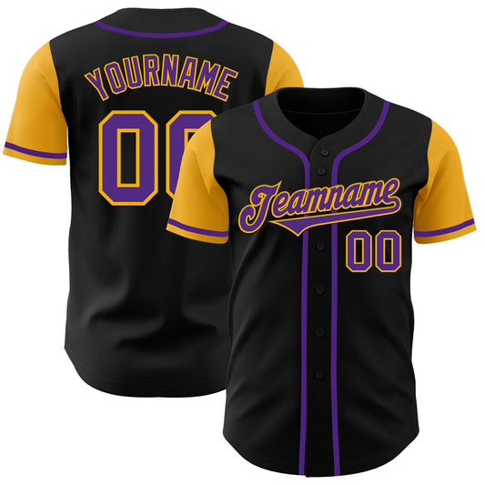 Custom Black Purple-Gold Authentic Two Tone Baseball Jersey - Main View
