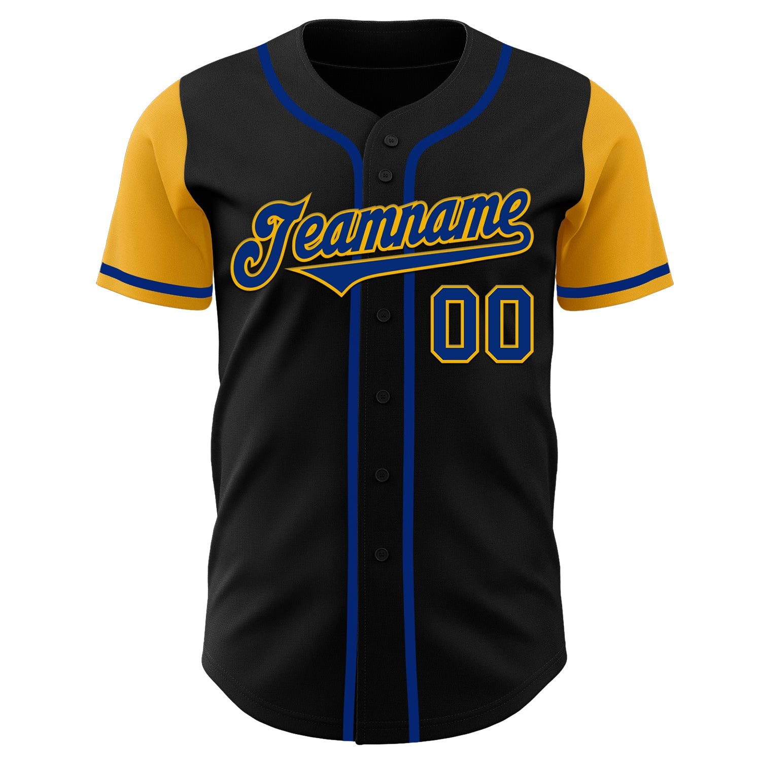 Custom Black Royal-Gold Authentic Two Tone Baseball Jersey view 2