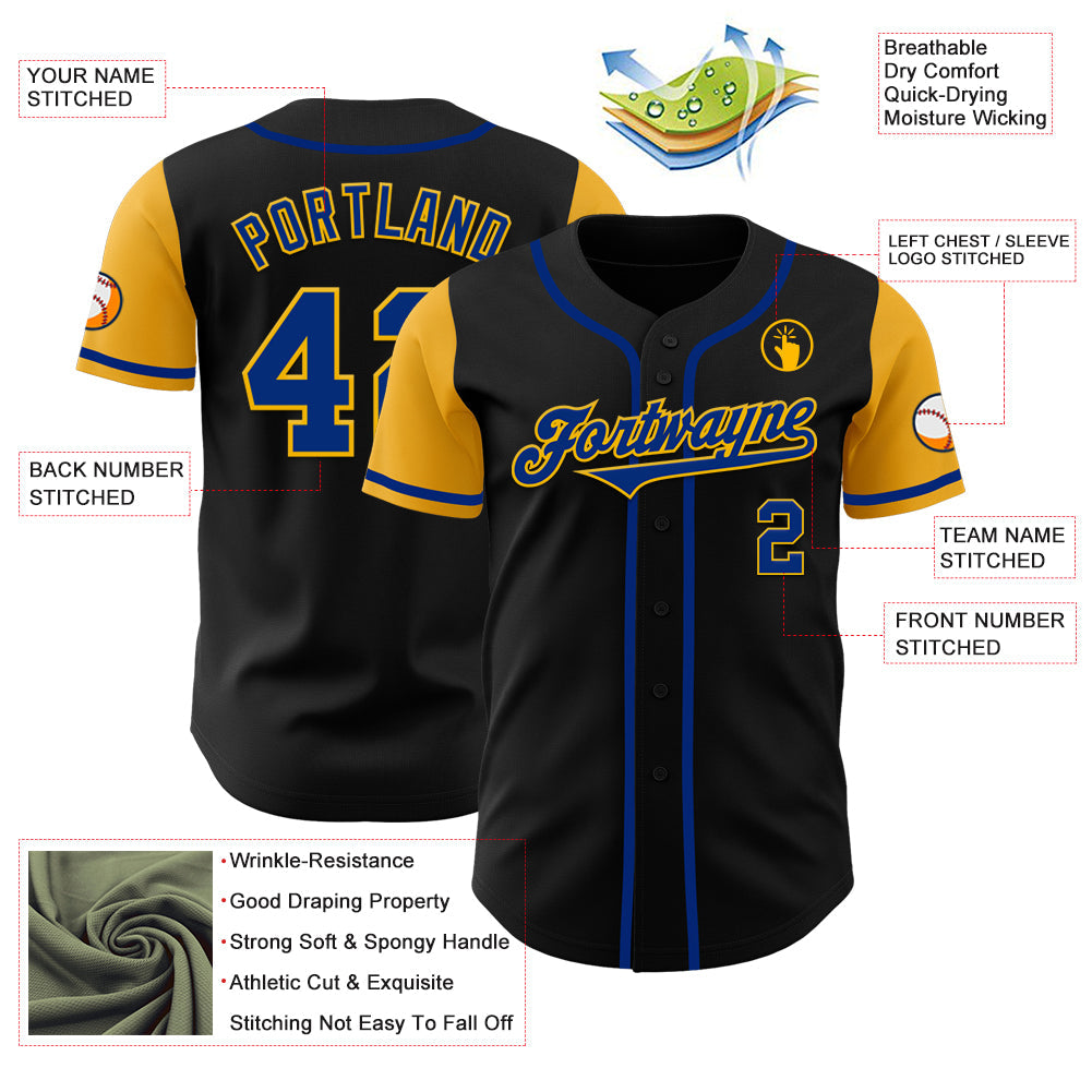 Custom Black Royal-Gold Authentic Two Tone Baseball Jersey view 3