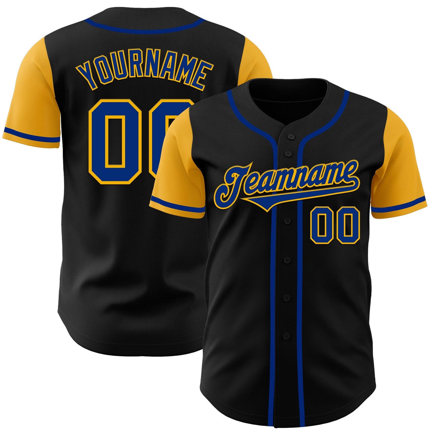 Custom Black Royal-Gold Authentic Two Tone Baseball Jersey - Main View