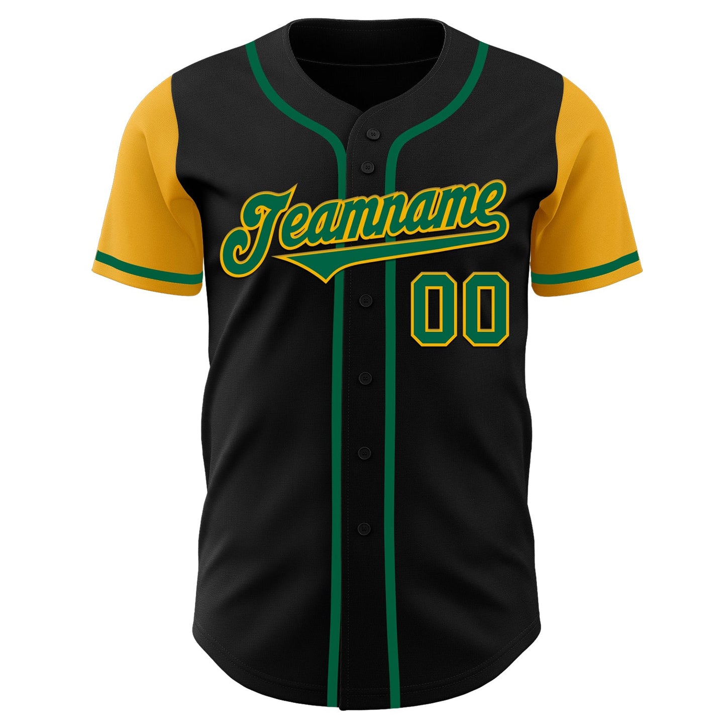 Custom Black Kelly Green-Gold Authentic Two Tone Baseball Jersey view 2