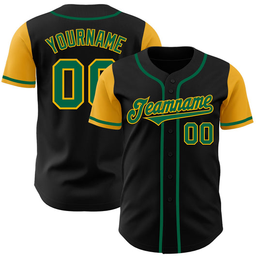 Custom Black Kelly Green-Gold Authentic Two Tone Baseball Jersey - Main View