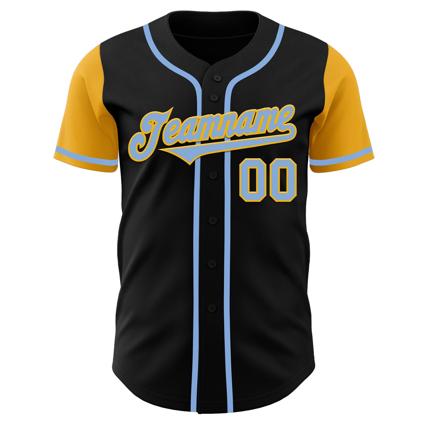 Custom Black Light Blue-Gold Authentic Two Tone Baseball Jersey view 2
