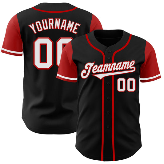 Custom Black White-Red Authentic Two Tone Baseball Jersey - Main View