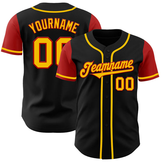 Custom Black Gold-Red Authentic Two Tone Baseball Jersey - Main View