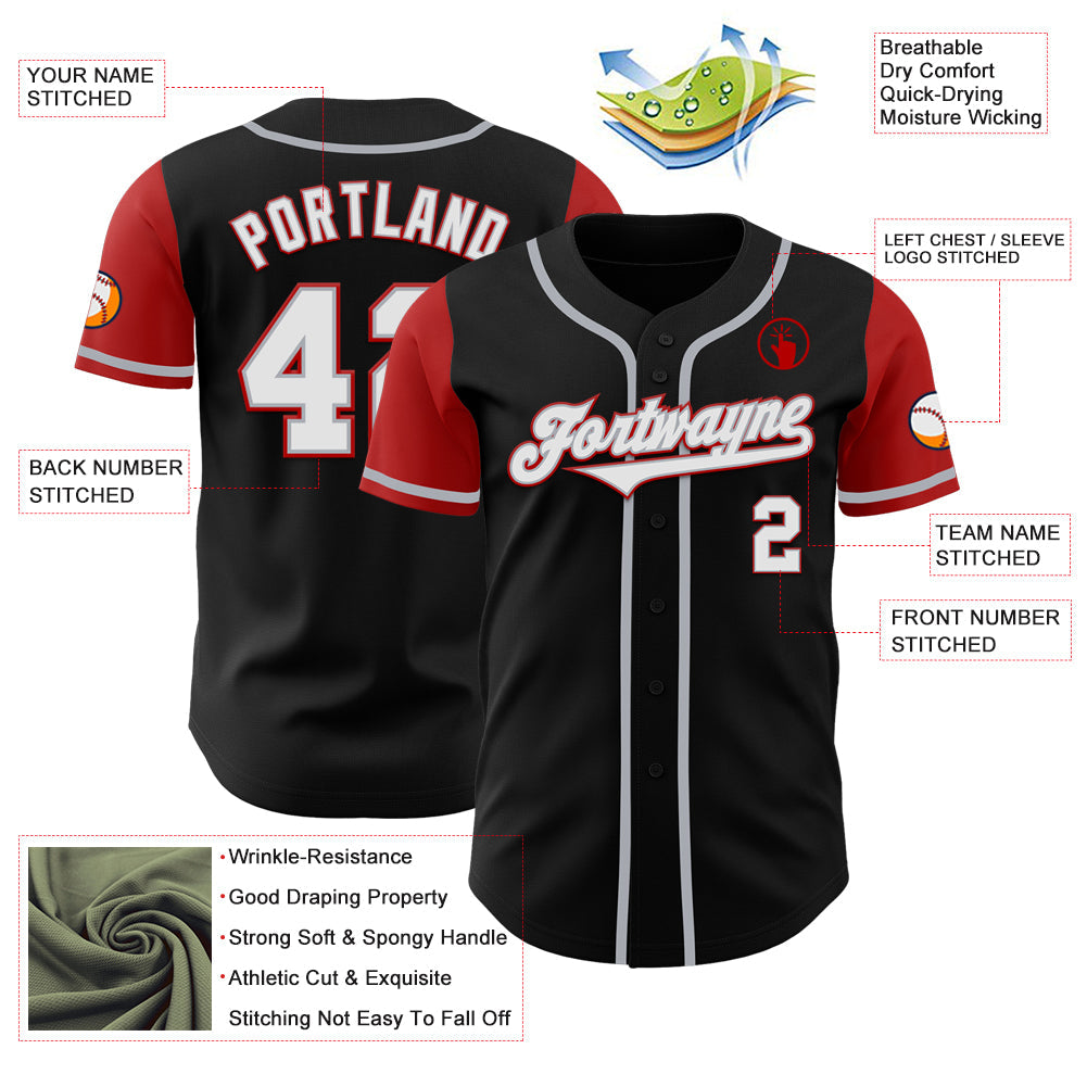 Custom Black White-Red Authentic Two Tone Baseball Jersey view 3
