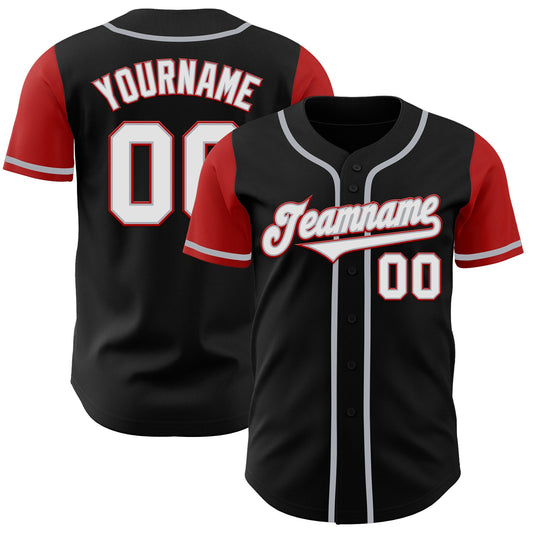 Custom Black White-Red Authentic Two Tone Baseball Jersey - Main View