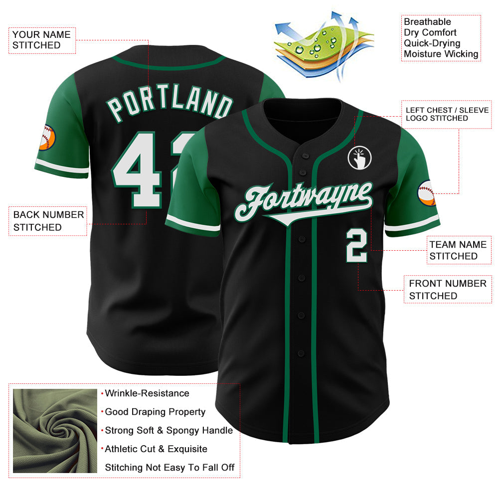Custom Black White-Kelly Green Authentic Two Tone Baseball Jersey view 3