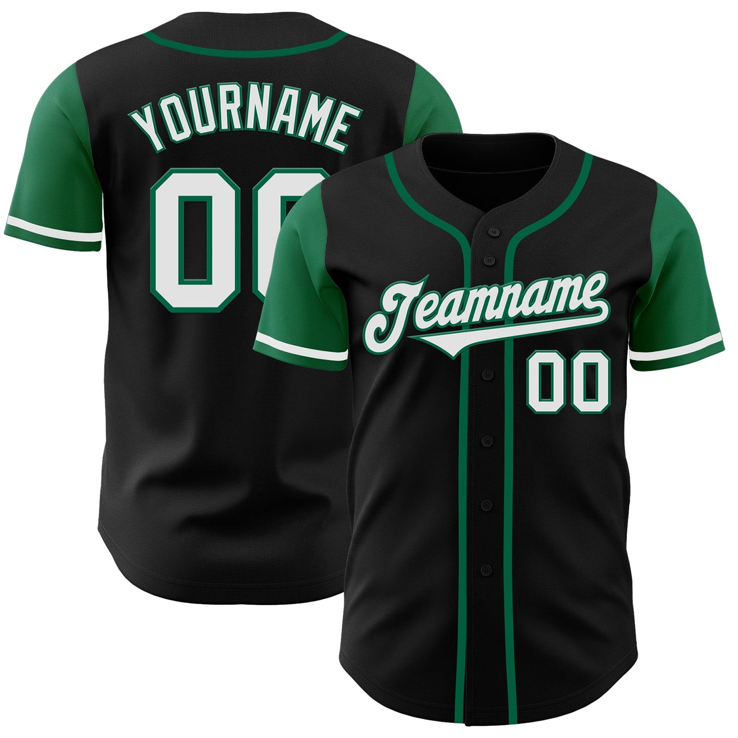 Custom Black White-Kelly Green Authentic Two Tone Baseball Jersey - Main View