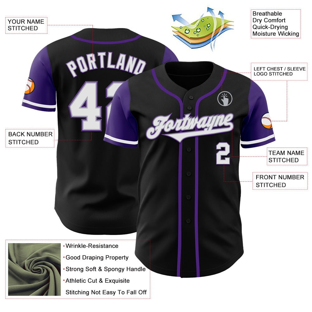 Custom Black White-Purple Authentic Two Tone Baseball Jersey view 3